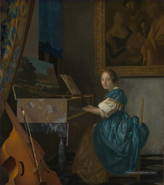  Lady Tableaux - Dame assise à un baroque virginal Johannes Vermeer